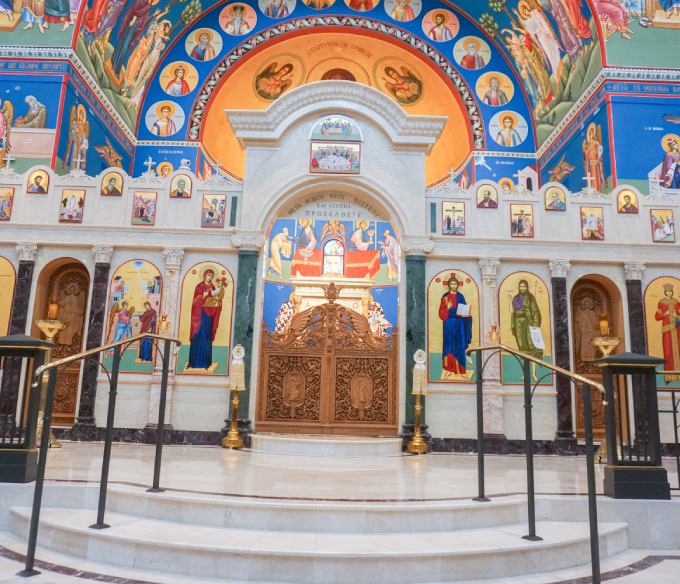 Large outdoor cross woodwork structure at a place of worship